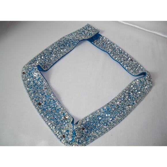 Teal blue beaded rhinestone satin belt prom formal dressy bridal dress belt sash main image 4